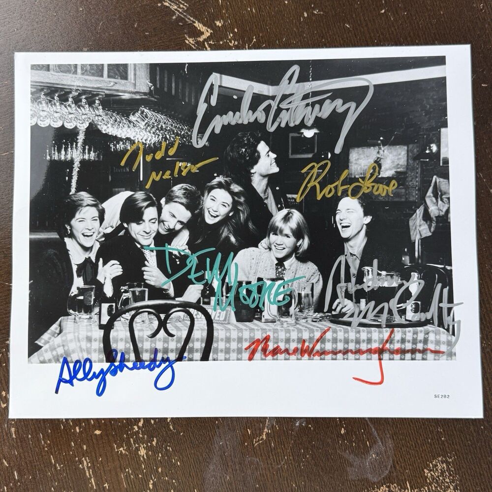 St Elmos Fire Cast Signed Photo w 7 Autographs Rob Lowe Demi Moore Ally Sheedy